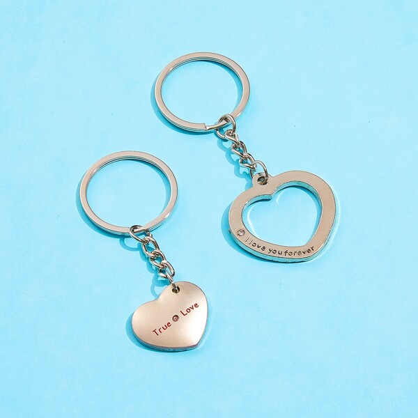 

2pcs Men Heart Pendant Keychain, Silver