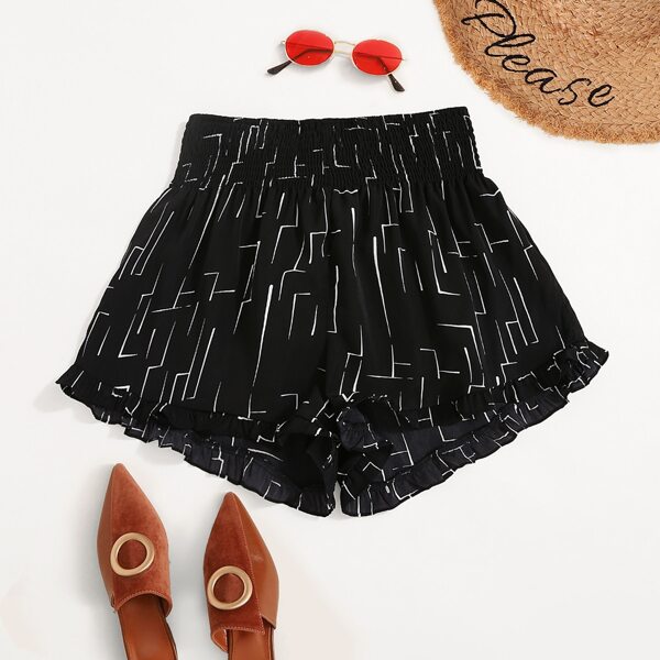 

Plus Allover Print Wide-leg Shorts, Black