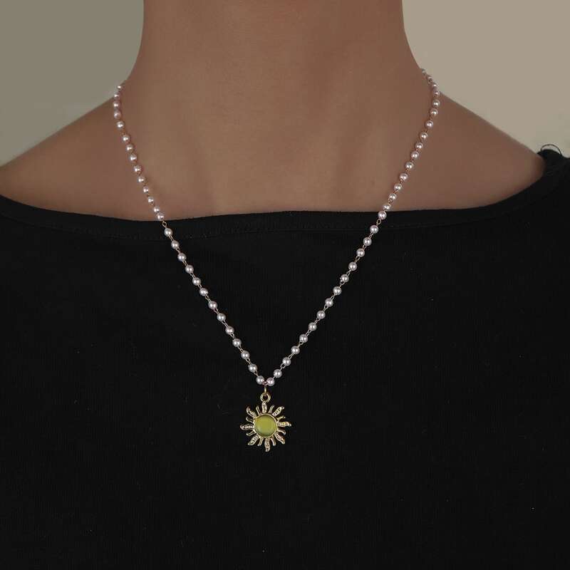 

Sun Charm Faux Pearl Necklace, Multicolor