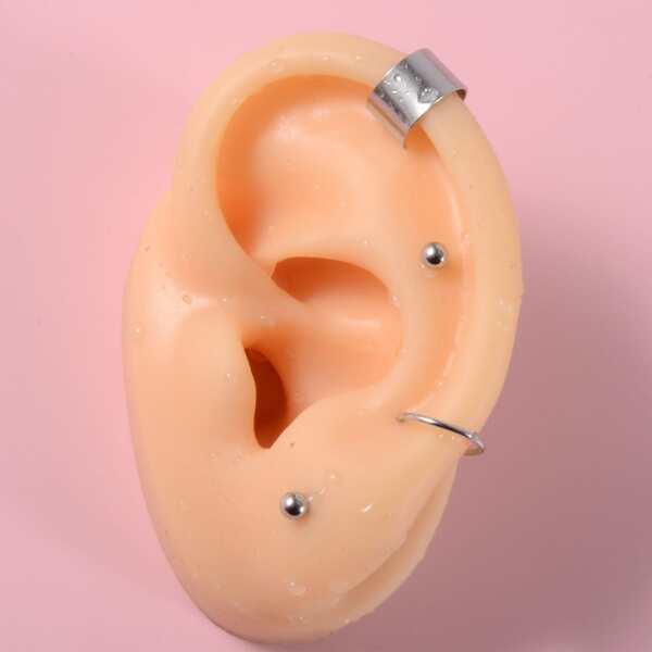 

4pcs Round Ball Decor Earrings, Silver