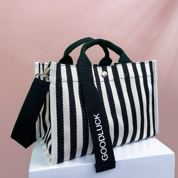 

Striped Satchel Bag, Black and white