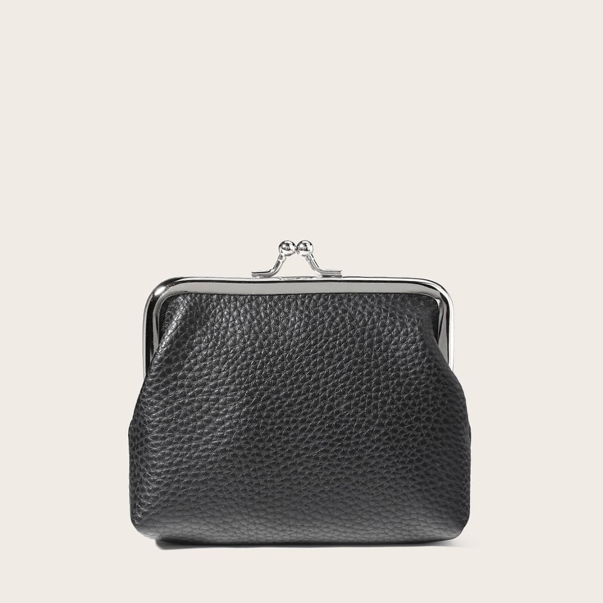 

Solid Kiss Lock Purse, Black