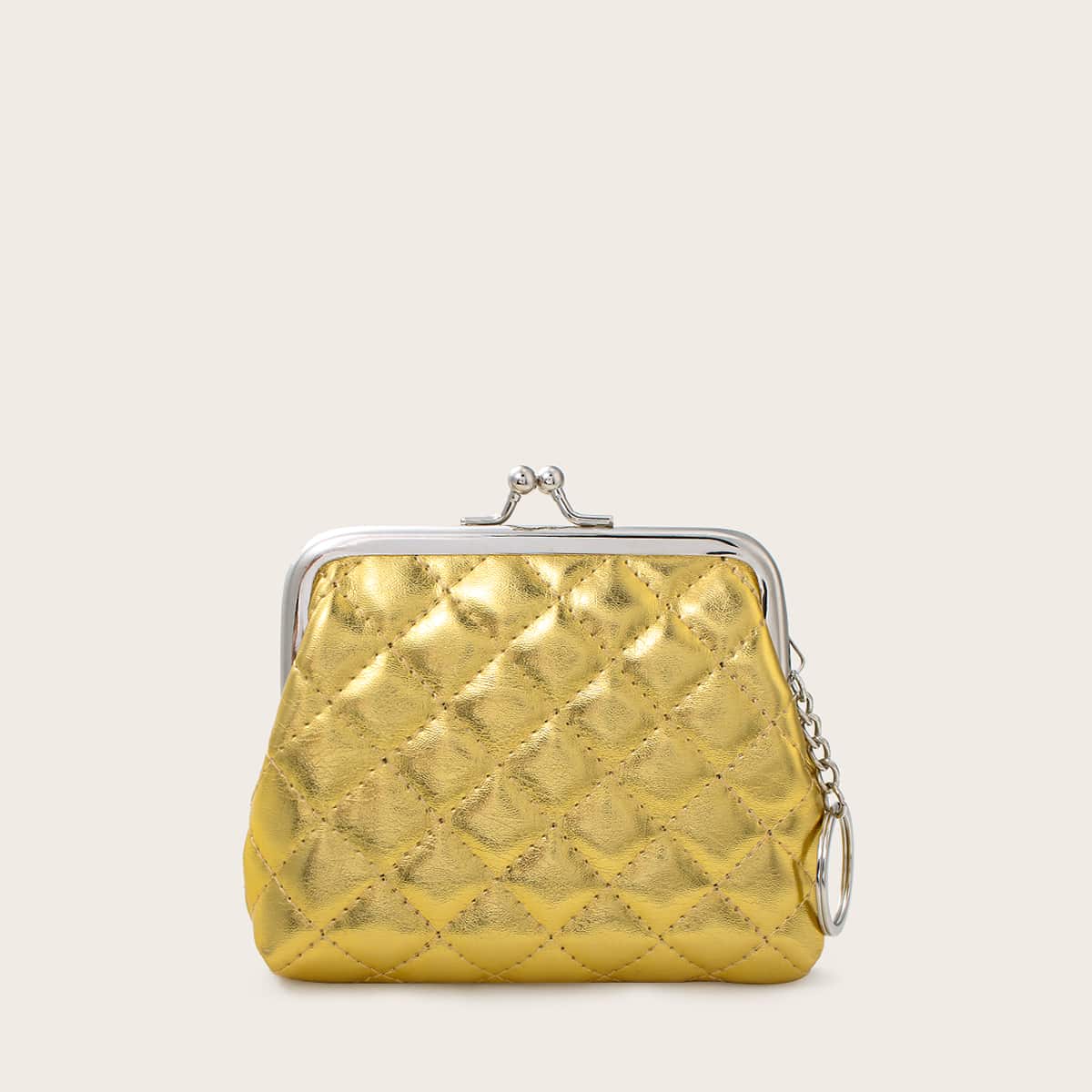 

Quilted Kiss Lock Purse, Gold