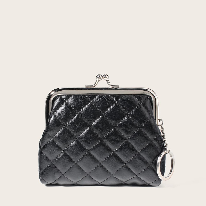 

Quilted Kiss Lock Purse, Black