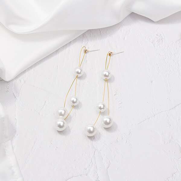 

Faux Pearl Decor Earrings, White
