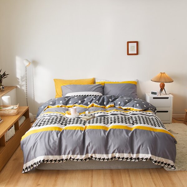 

Houndstooth Pattern Duvet Cover Set Without Filler, Multicolor