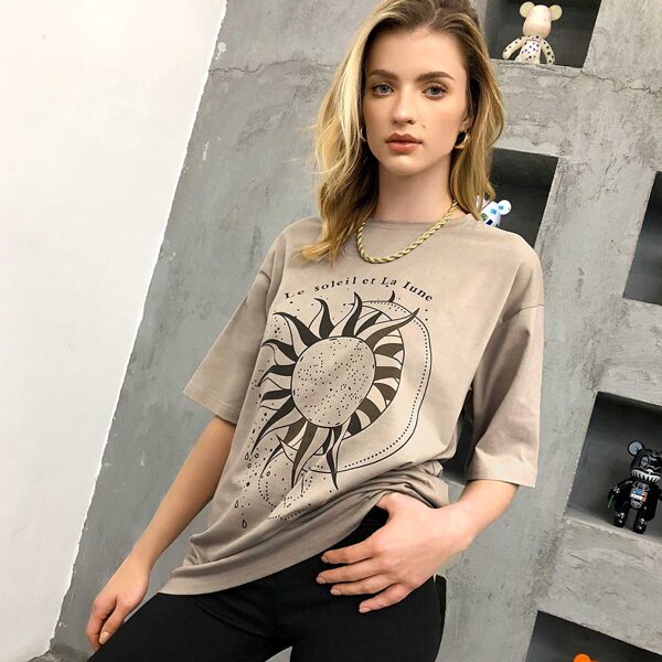 

Sun & Moon Print Drop Shoulder Longline Tee, Khaki