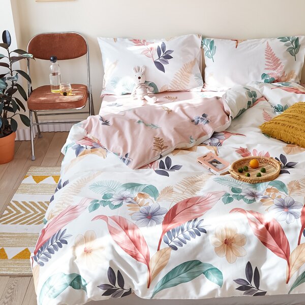 

Leaf Print Duvet Cover Set Without Filler, Multicolor