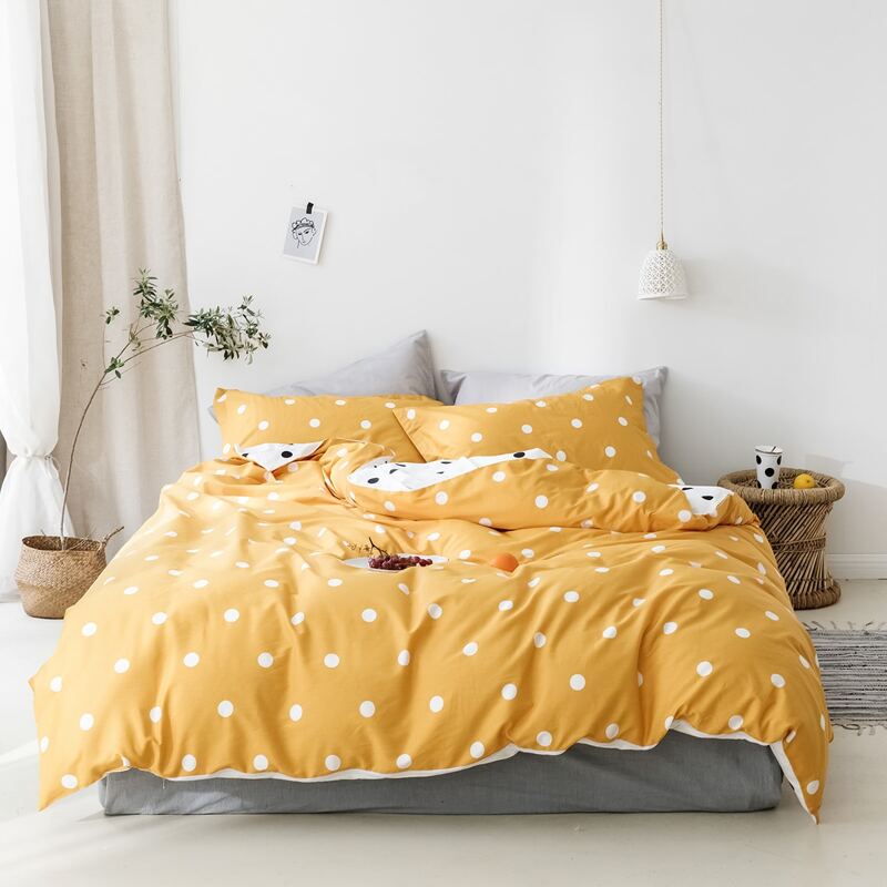 

Polka Dot Pattern Duvet Cover Set Without Filler, Mustard yellow