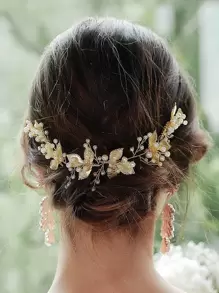 Horquillas para cabello decoradas con perlas falsas y tiaras boho - Dorado - Ver 1