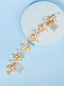 Horquillas para cabello decoradas con perlas falsas y tiaras boho - Dorado - Ver 2