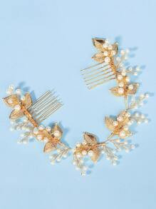 Horquillas para cabello decoradas con perlas falsas y tiaras boho - Dorado - Ver 3