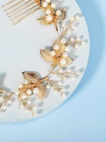 Horquillas para cabello decoradas con perlas falsas y tiaras boho - Dorado - Ver 4