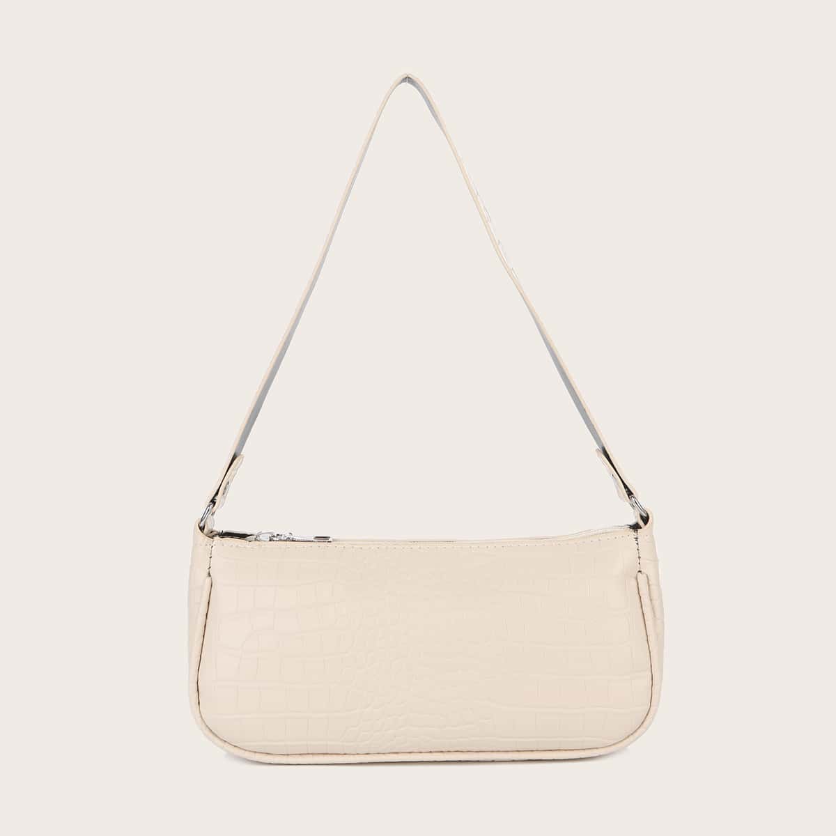 

Croc Embossed Baguette Bag, Beige