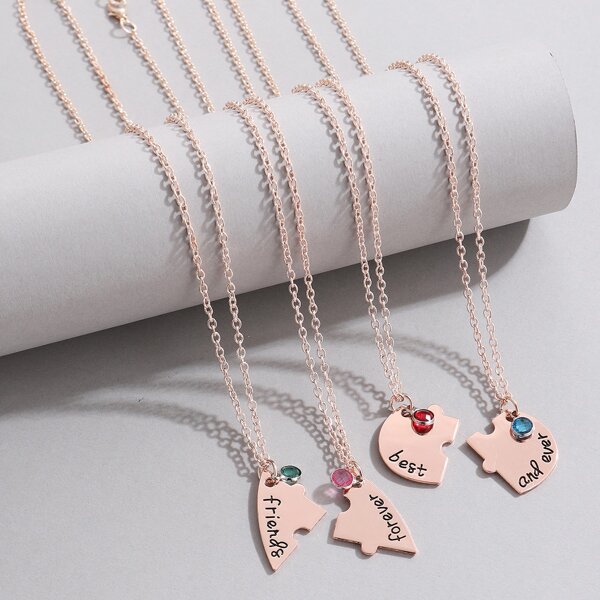

4pcs Letter Engraved Geo Charm Necklace, Rose gold