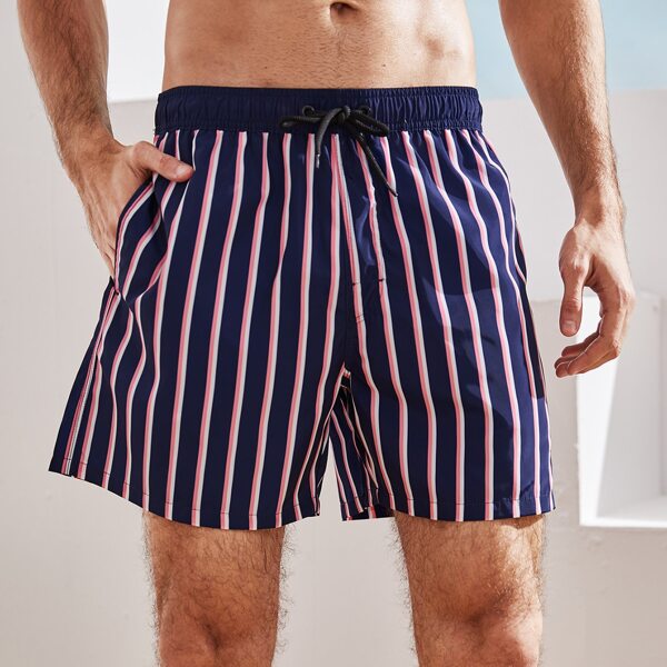 

Men Vertical Striped Drawstring Swim Trunks, Multicolor