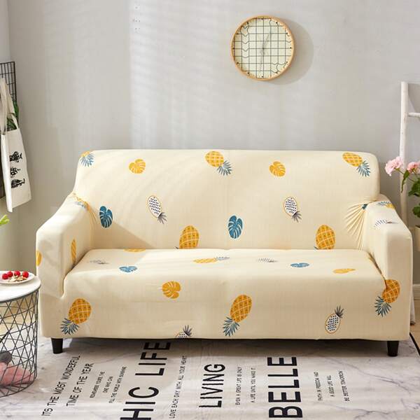 

Pineapple Print Stretchy Sofa Cover & 1pc Cushion Cover, Beige