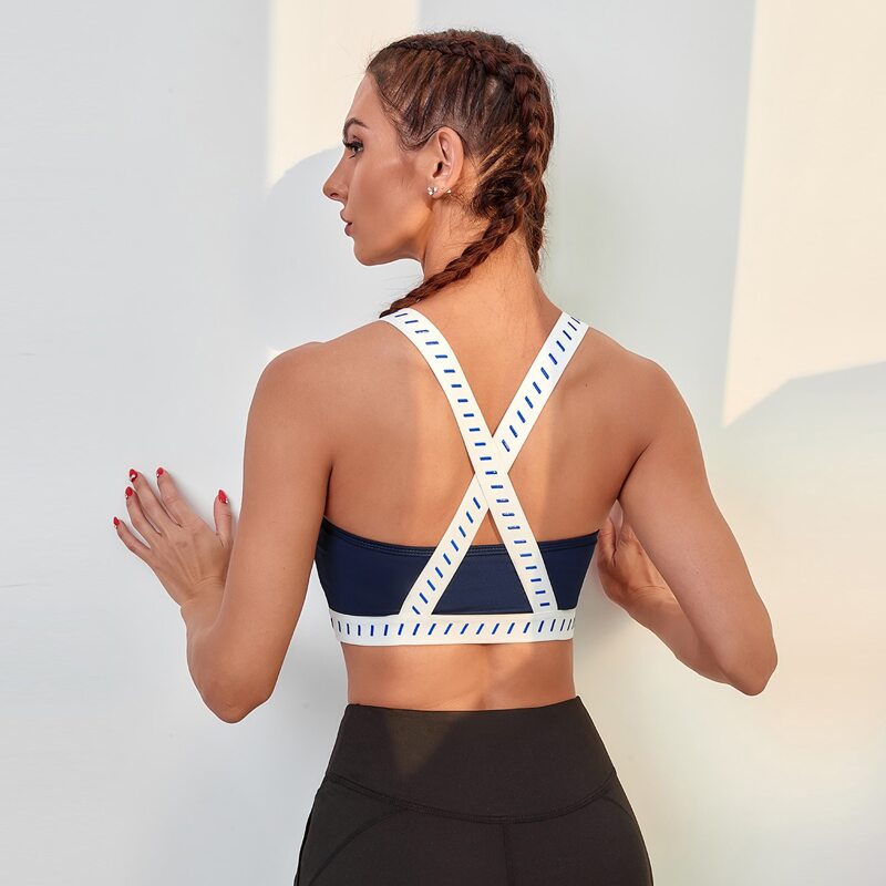 

High Support Crisscross Back Sports Bra, Navy blue
