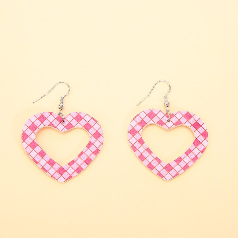 

Plaid Heart Drop Earrings, Pink