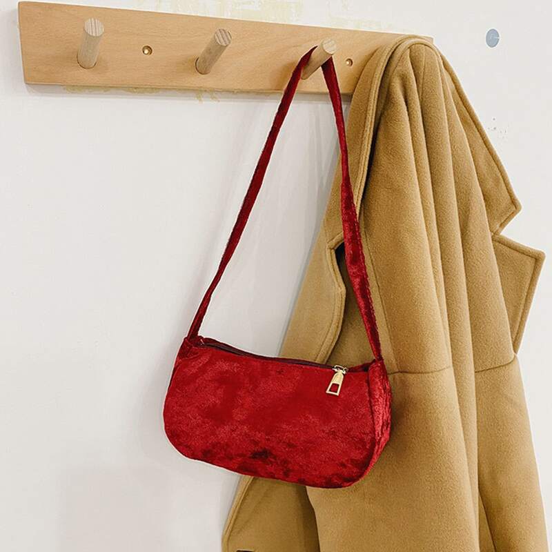 

Velvet Baguette Bag, Red