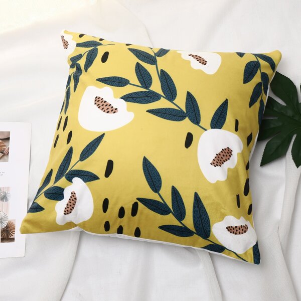 

Flower Print Cushion Cover Without Filler, Yellow