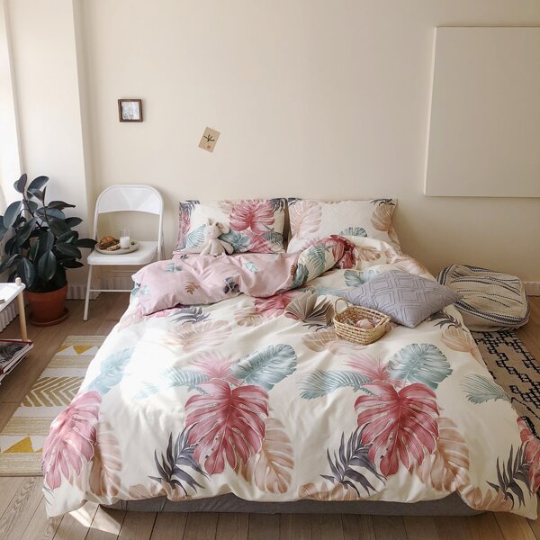 

Leaf Print Duvet Cover Set Without Filler, Multicolor
