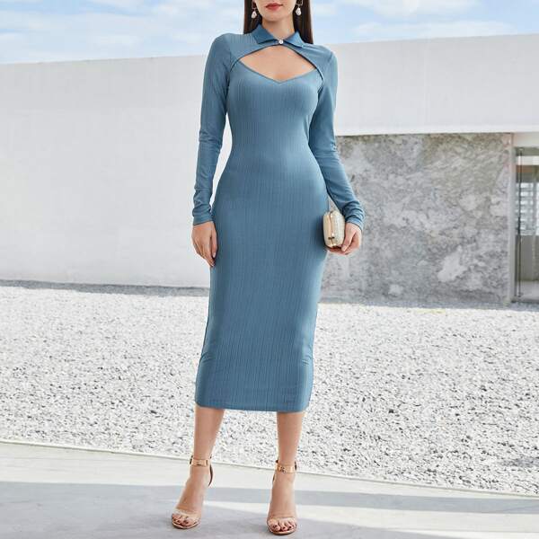 

Cut Out Front Solid Bodycon Dress, Dusty blue