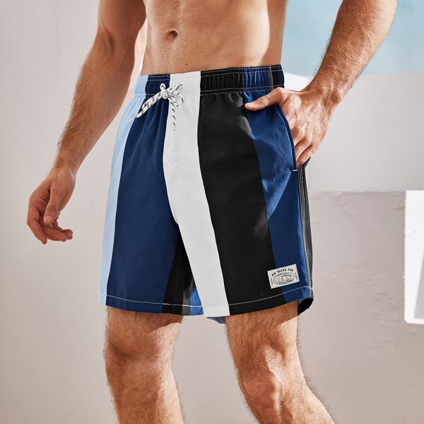 

Men Colorblock Drawstring Waist Swim Trunks, Multicolor