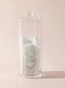 Cosmetic Facial Pad Holder, 1pc Acrylic Makeup Organizer, Cosmetic Facial Pad Organizer Container, Bathroom Jars For Round Pad, Cosmetic Makeup Storage Box With Lid, For Dresser, Bathroom, Vanity & Countertop - Clear - View 2