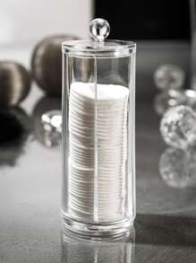 Cosmetic Facial Pad Holder, 1pc Acrylic Makeup Organizer, Cosmetic Facial Pad Organizer Container, Bathroom Jars For Round Pad, Cosmetic Makeup Storage Box With Lid, For Dresser, Bathroom, Vanity & Countertop - Clear - View 3