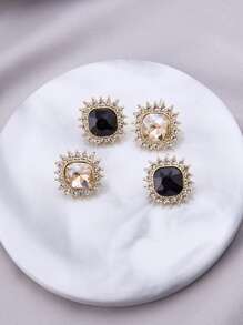 2對水鑽裝飾耳釘 - 彩色 - 查看 1