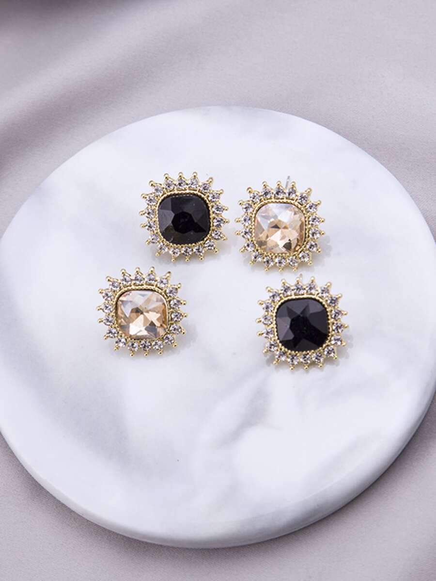 2對水鑽裝飾耳釘 - 彩色 - 查看 1