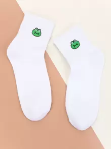 卡通刺繡圓襪 - 白色 - 查看 1