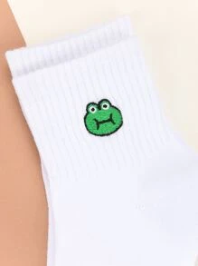 卡通刺繡圓襪 - 白色 - 查看 2