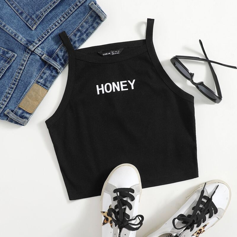 

Letter Graphic Cami Top, Black