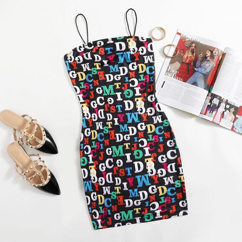 

Allover Letter Graphic Dress, Multicolor