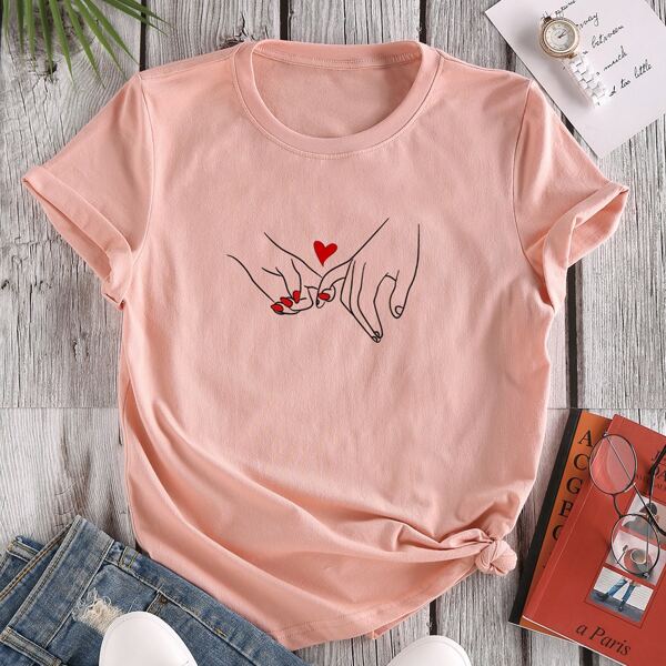 

Hands Print Tee, Coral pink