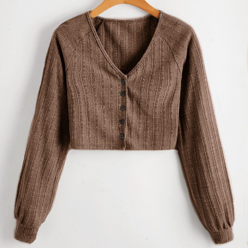 

Button Front Crop Cardigan, Brown