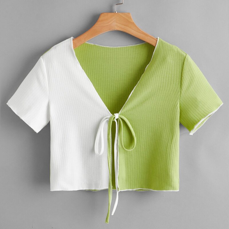 

Tie Front Two Tone Top, Multicolor