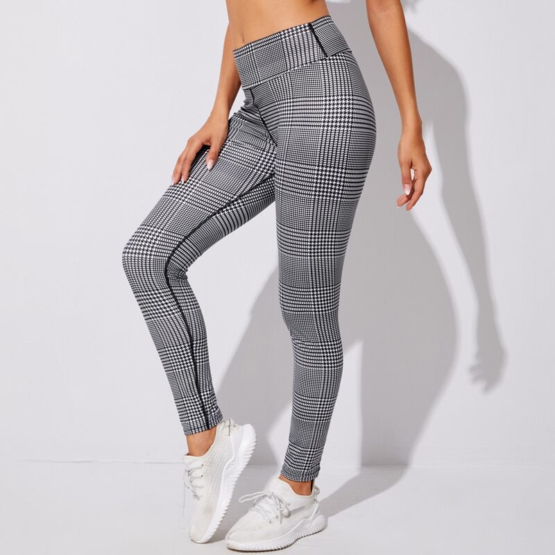 

Wide Band Waist Houndstooth Sports Leggings, Black and white