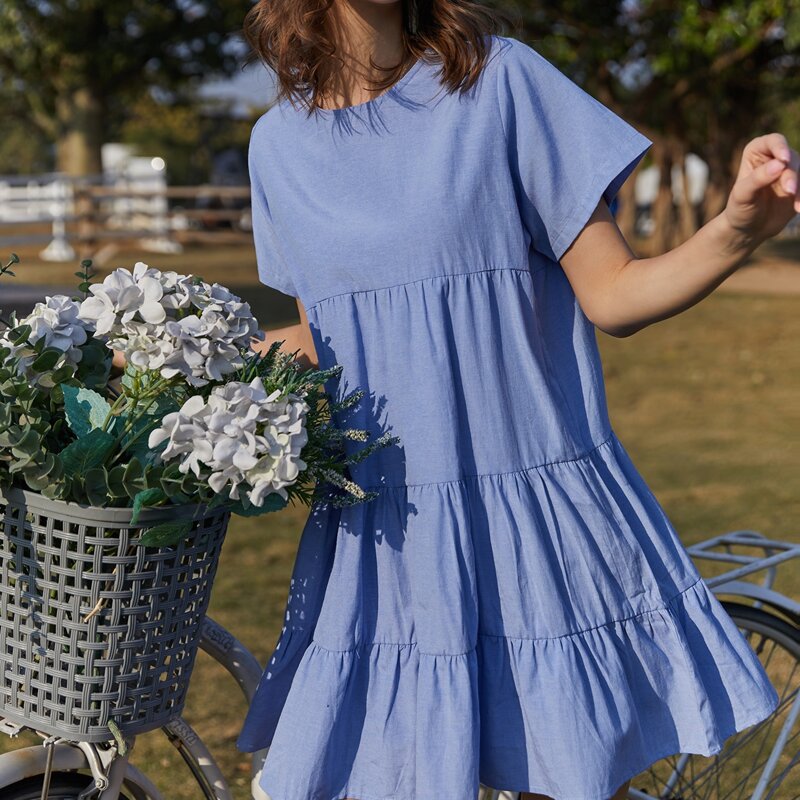 

Solid Smock Dress, Blue