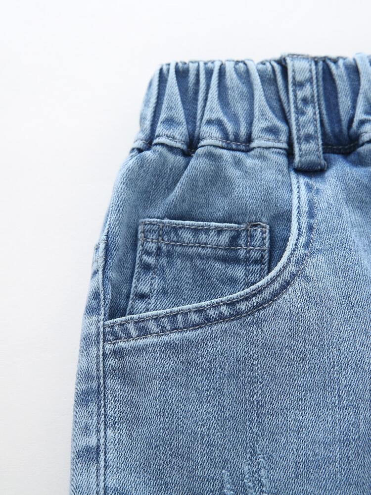 Girls Ripped Raw Hem Denim Shorts - Light Wash - View 3