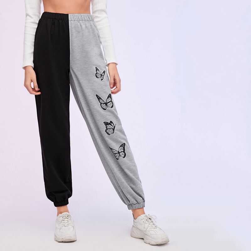 

Butterfly Print Colorblock Sweatpants, Multicolor