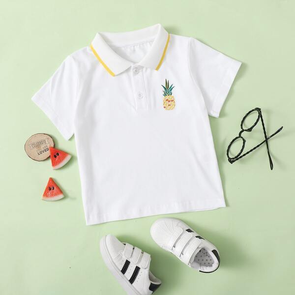 

Toddler Boys Pineapple Embroidered Polo Shirt, White