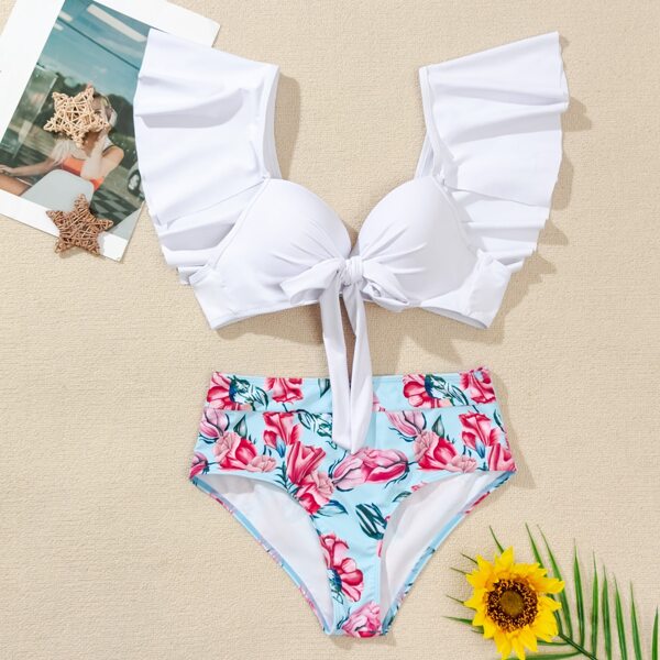 

Floral Knot Front Bikini Swimsuit, Multicolor