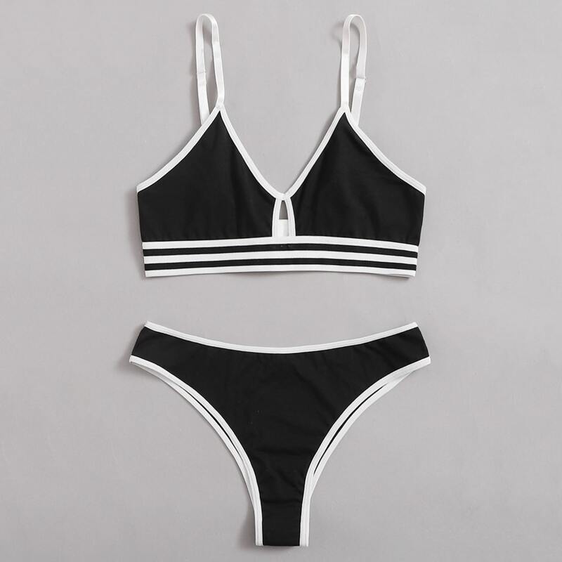 

Contrast Binding Lingerie Set, Black