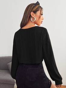 SHEIN EZwear v領落肩羅紋針織短版T恤