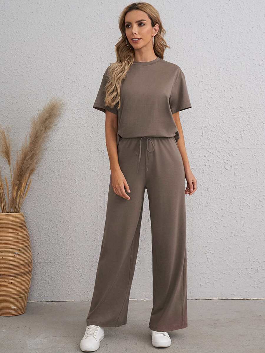 EMERY ROSE Bộ thời trang Thắt nút màu trơn Giải trí - Màu nâu  Mocha - Xem 1