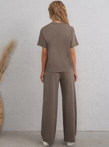 EMERY ROSE Bộ thời trang Thắt nút màu trơn Giải trí - Màu nâu  Mocha - Xem 2