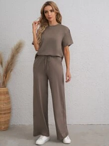 EMERY ROSE Bộ thời trang Thắt nút màu trơn Giải trí - Màu nâu  Mocha - Xem 4